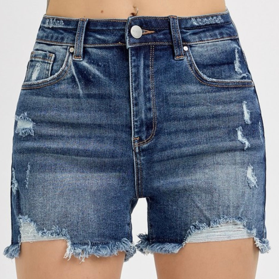 Risen High Rise Denim Shorts