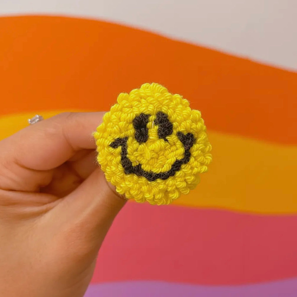 Smiley Face Punch Needle Car Vent Charm