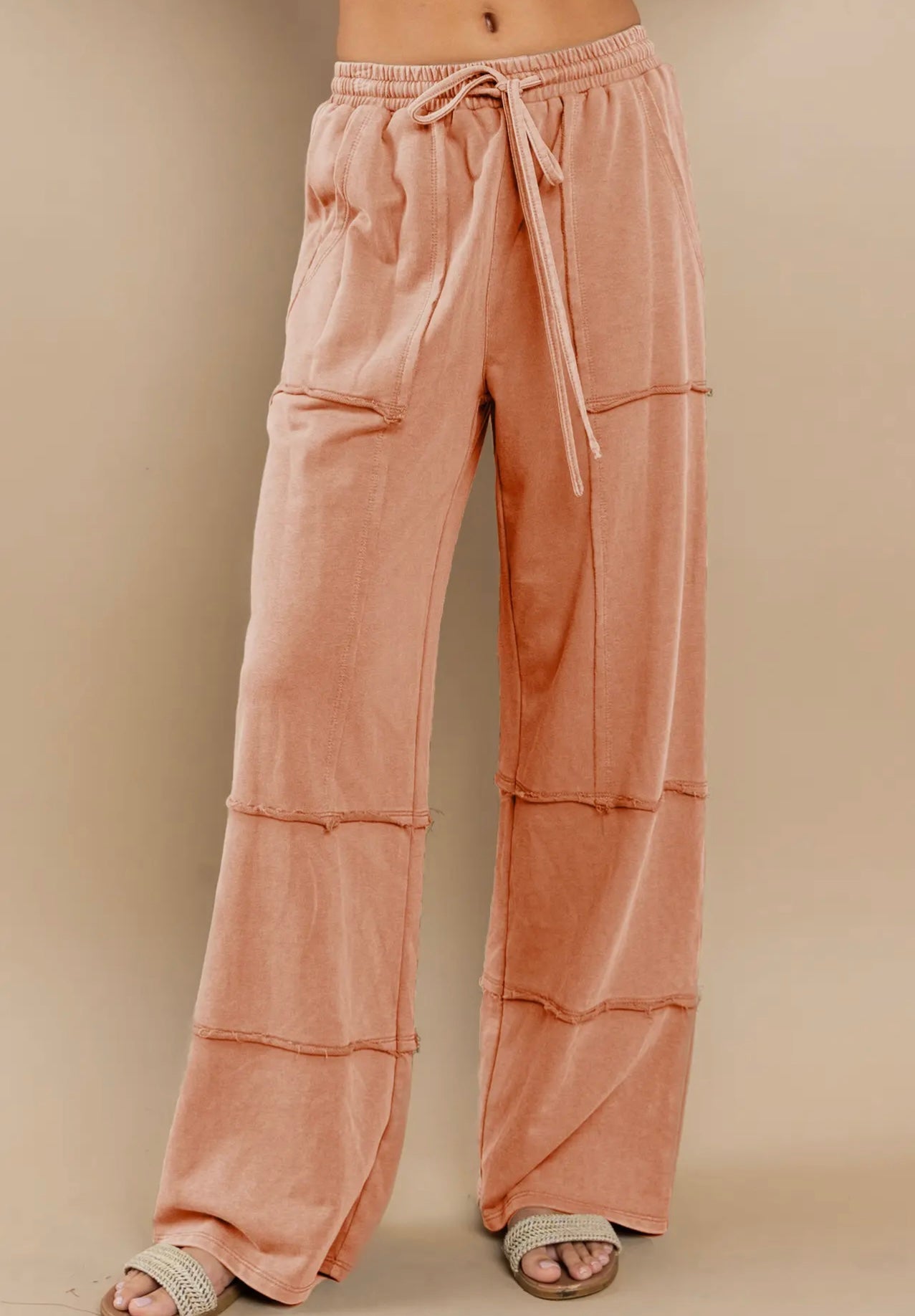 Light Orange Mineral Washed Tiered Pants