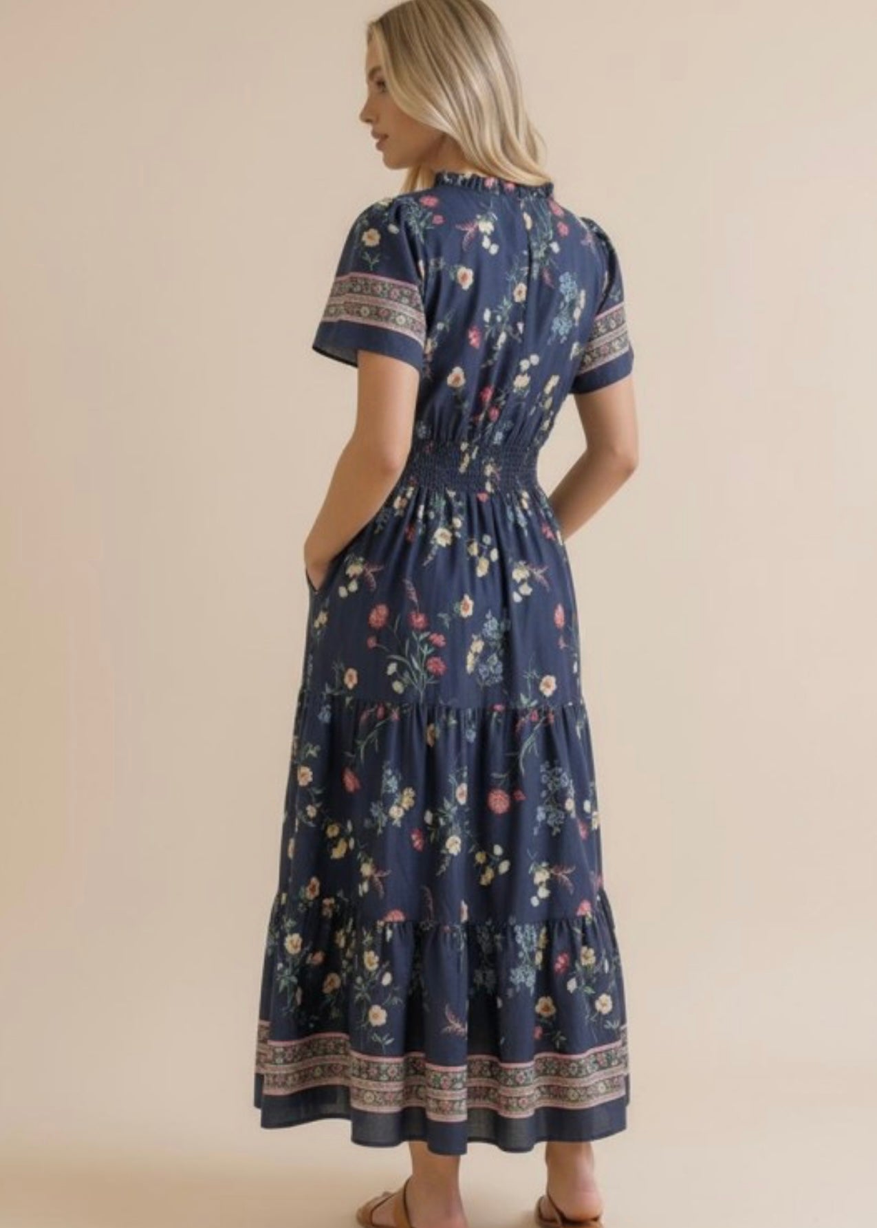 Smocked Waist Maxi Tiered Floral Dress