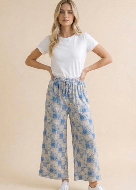 Floral Patchwork Wide Leg Knit Pants