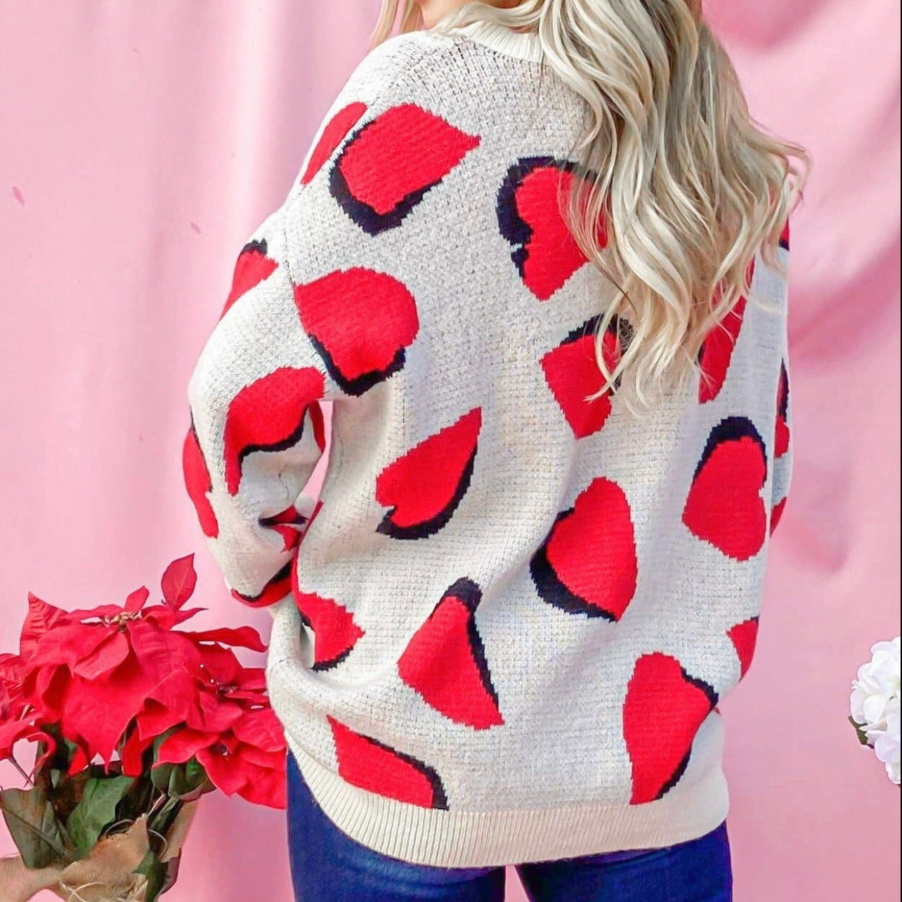 Heart Pattern Knit Sweater Top