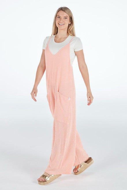 Simply Southern Coral Ribbed Knit Jumpsuit