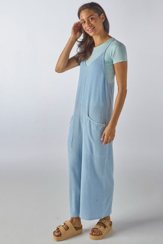 Simply Southern Ice Blue Ribbed Knit Jumpsuit