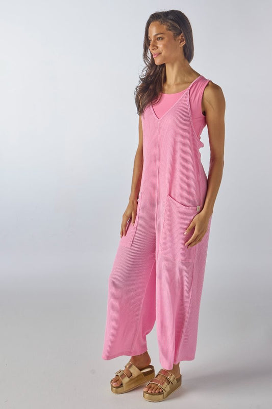 Simply Southern Blush Ribbed Knit Jumpsuit