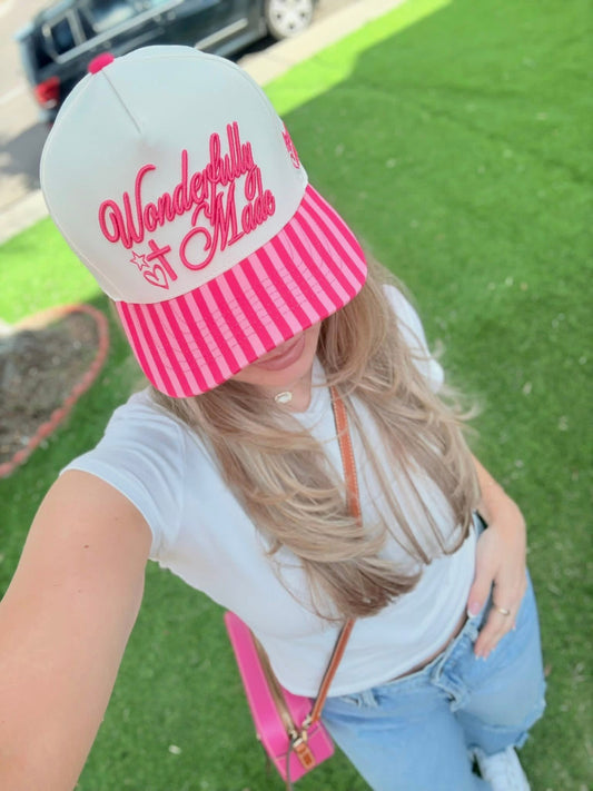 Wonderfully Made Hat Pink Stripe Trucker Hat