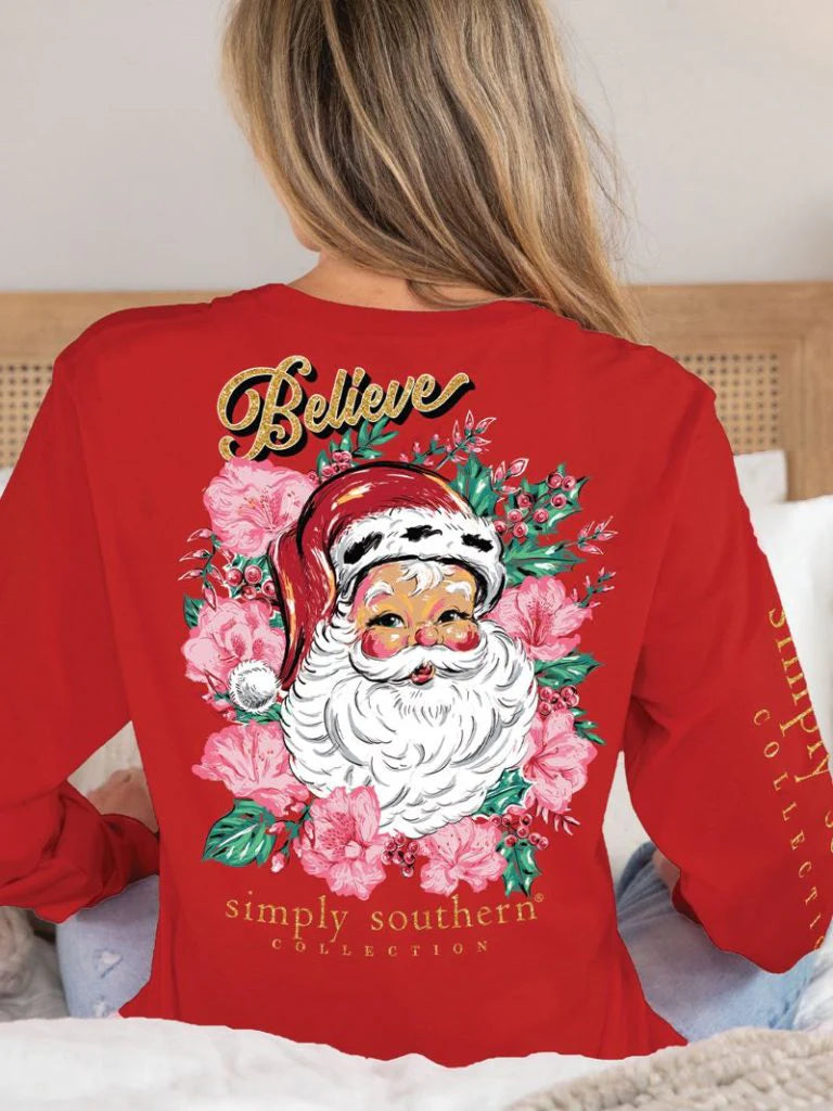 Simply Southern Floral Santa Long Sleeve Shirt