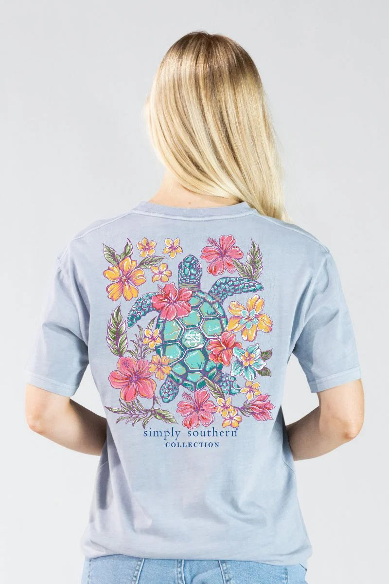 Simply Southern Flower Turtle Mineral Washed Short Sleeve Shirt