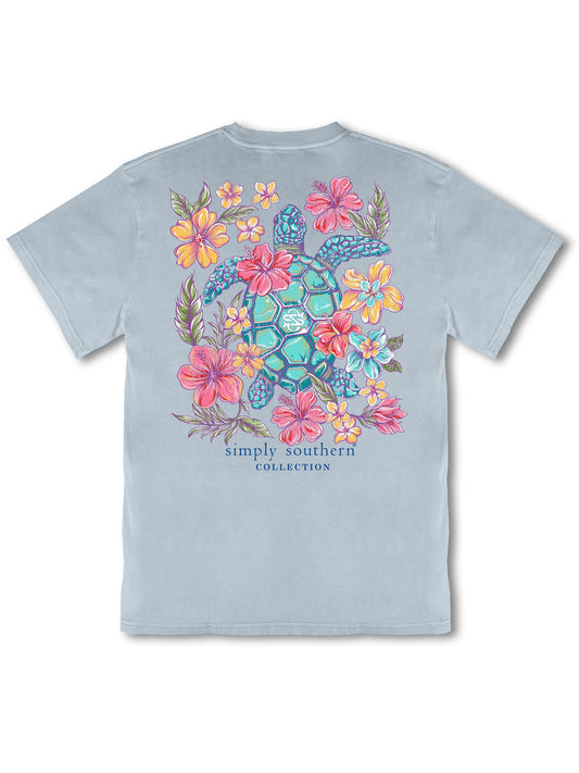 Simply Southern Flower Turtle Mineral Washed Short Sleeve Shirt