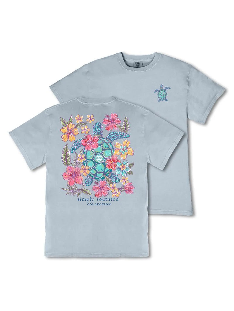 Simply Southern Flower Turtle Mineral Washed Short Sleeve Shirt