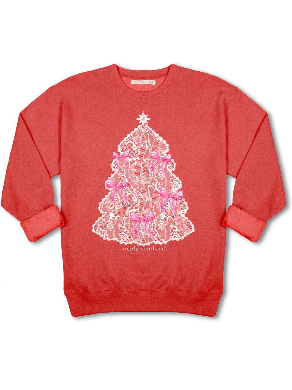 Simply Southern Red Lace Christmas Tree Crewneck Sweatshirt