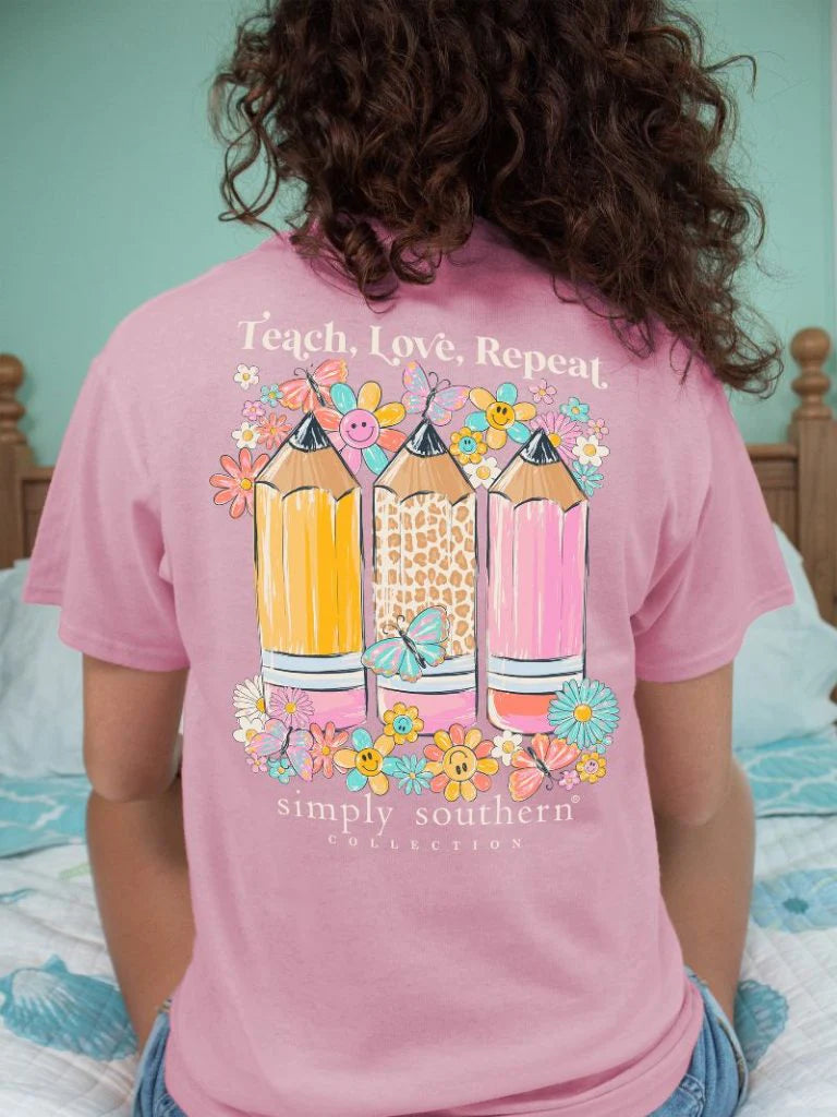 Simply Southern Teach, Love, Repeat Floral Pencils T-Shirt