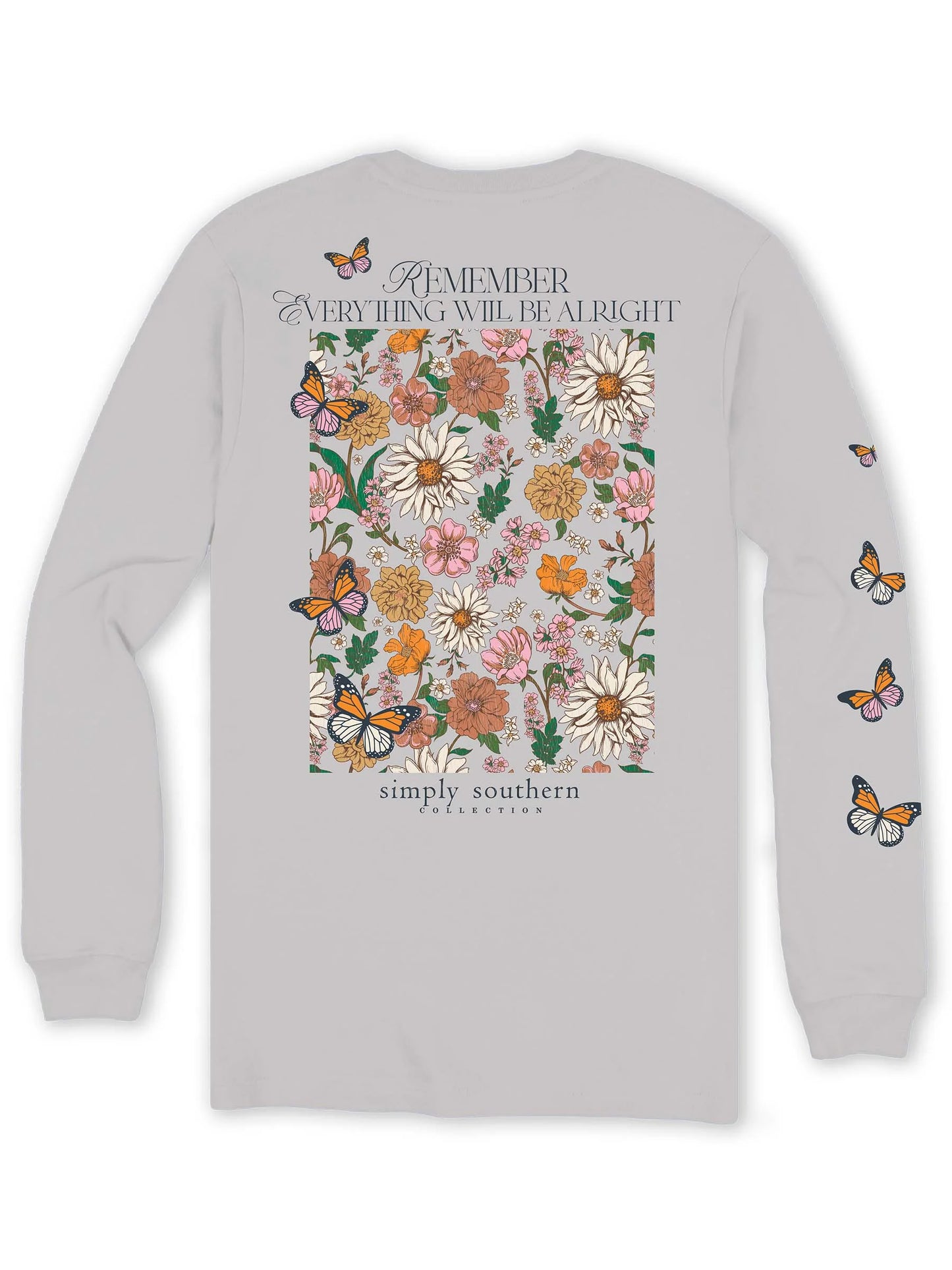 Simply Southern Everything Will Be Alright Butterfly & Floral Long Sleeve Shirt