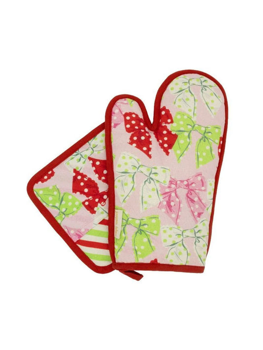 Simply Southern Dotted Bows Oven Mitt and Potholder Set
