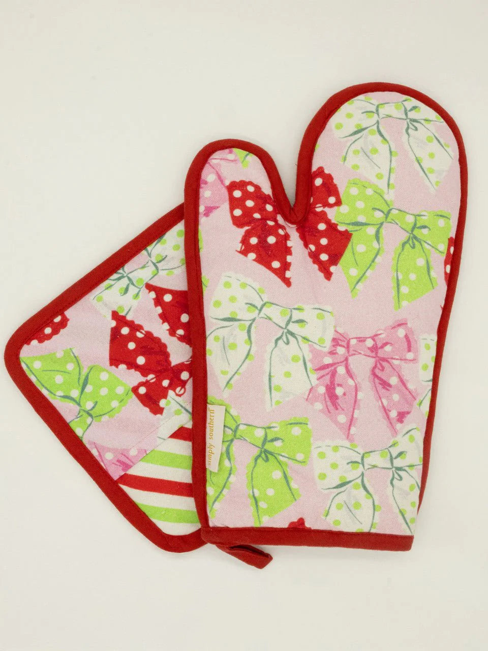 Simply Southern Dotted Bows Oven Mitt and Potholder Set