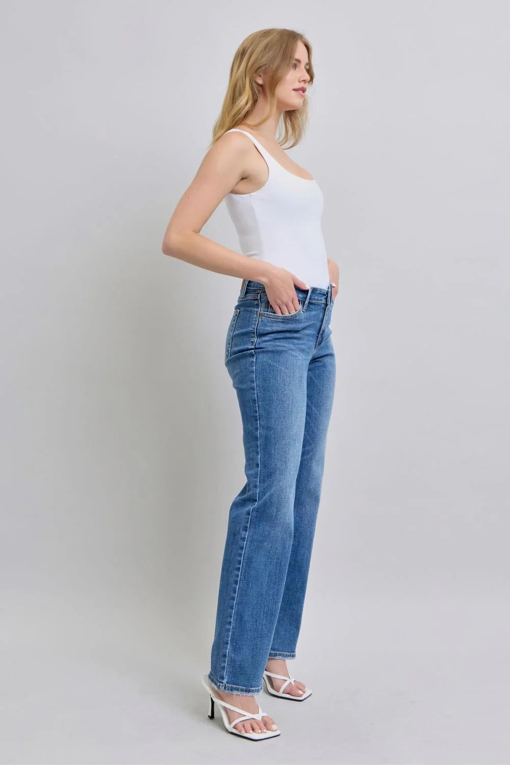 Judy Blue High Waist V-Front Vintage Wash Straight Denim Jeans