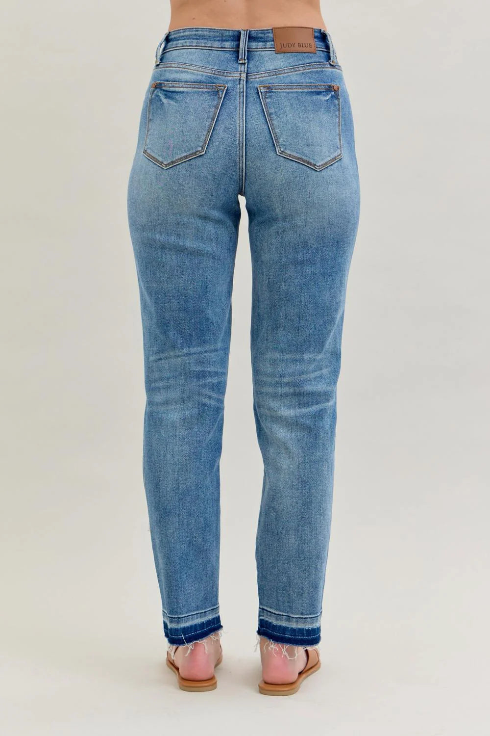 Judy Blue Mid Rise Rigid Magic Release Hem Boyfriend Denim Jeans