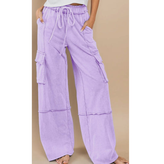 Lavender Mineral Washed French Terry Cargo Pants