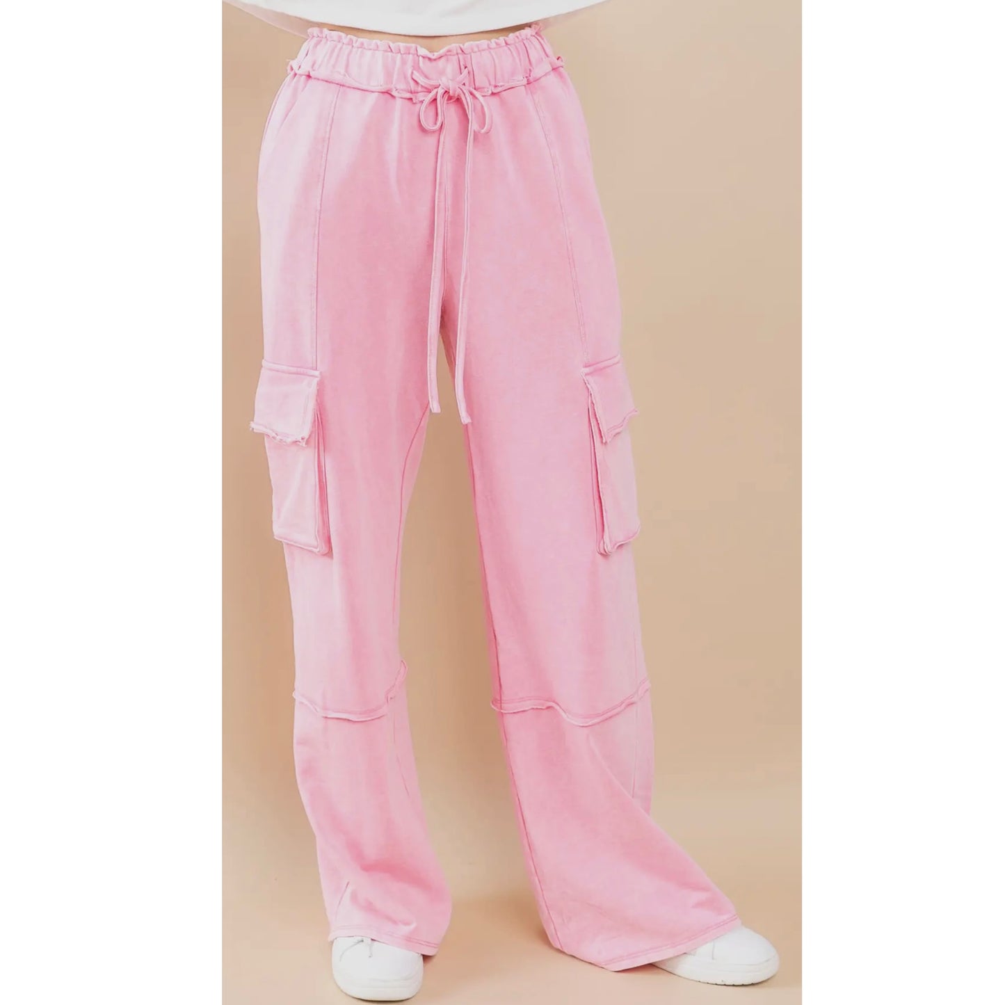 Pink Mineral Washed French Terry Cargo Pants
