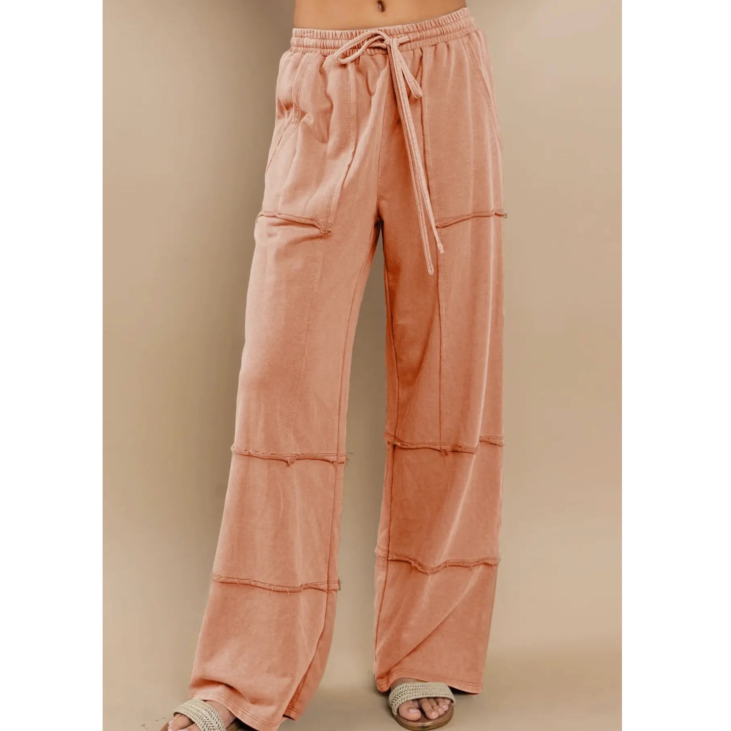 Light Orange Mineral Washed Tiered Pants