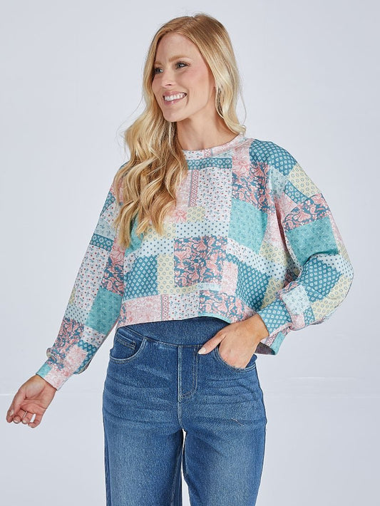 Simply Southern Laney Crewneck Pullover in Quilt Pattern