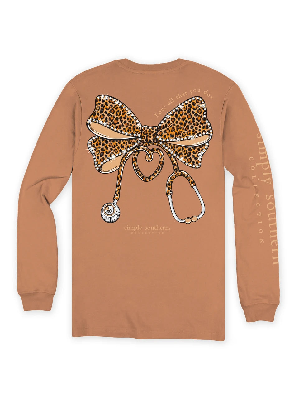 Simply Southern Nurse Leopard Bow Long Sleeve Shirt