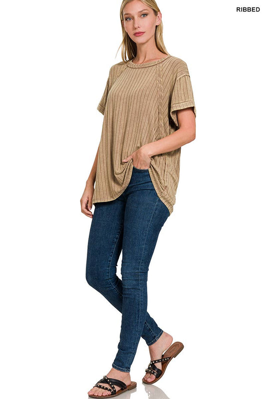 Mocha Ribbed Raglan Top