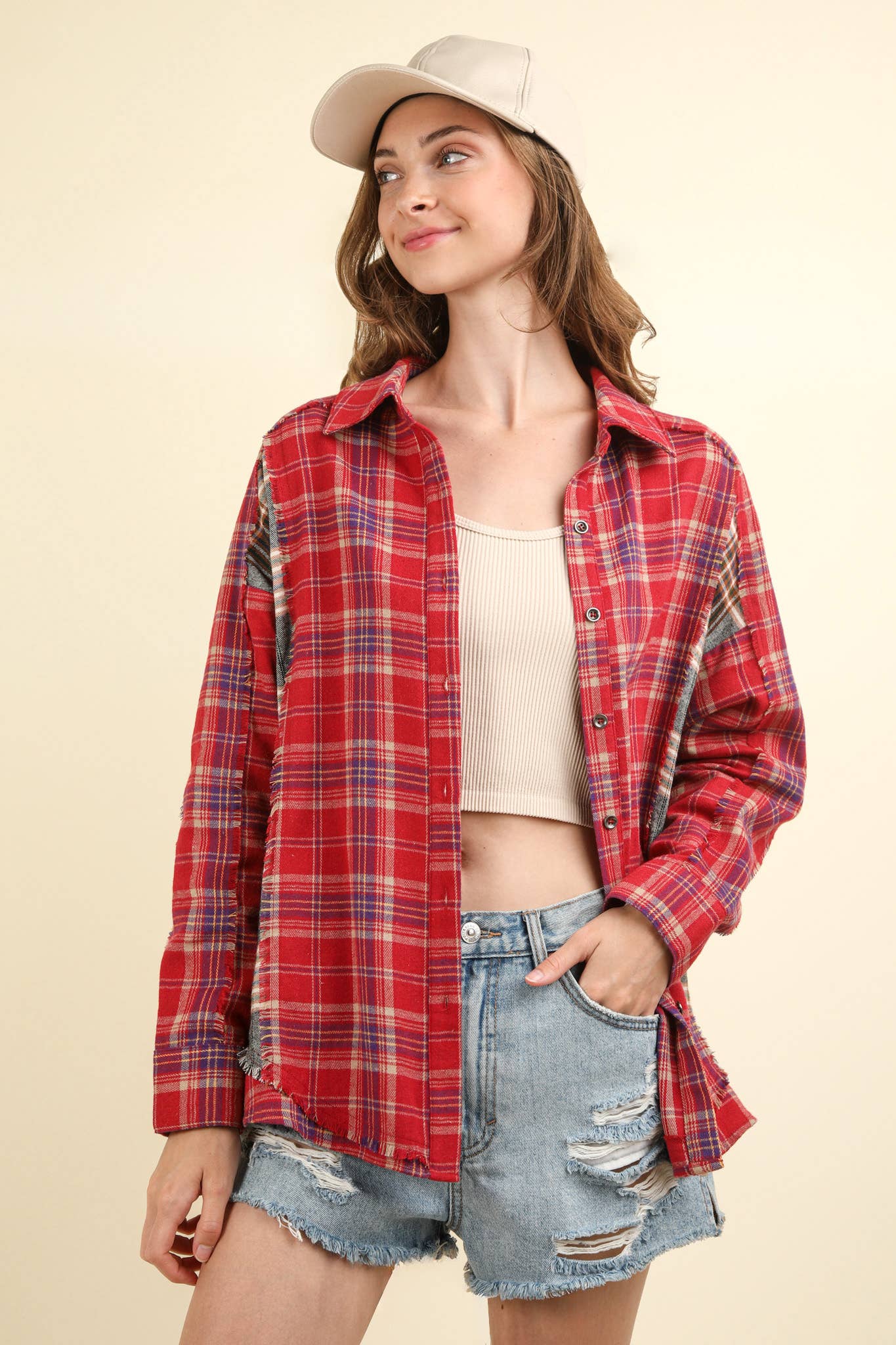 Red Plaid Button Up Top