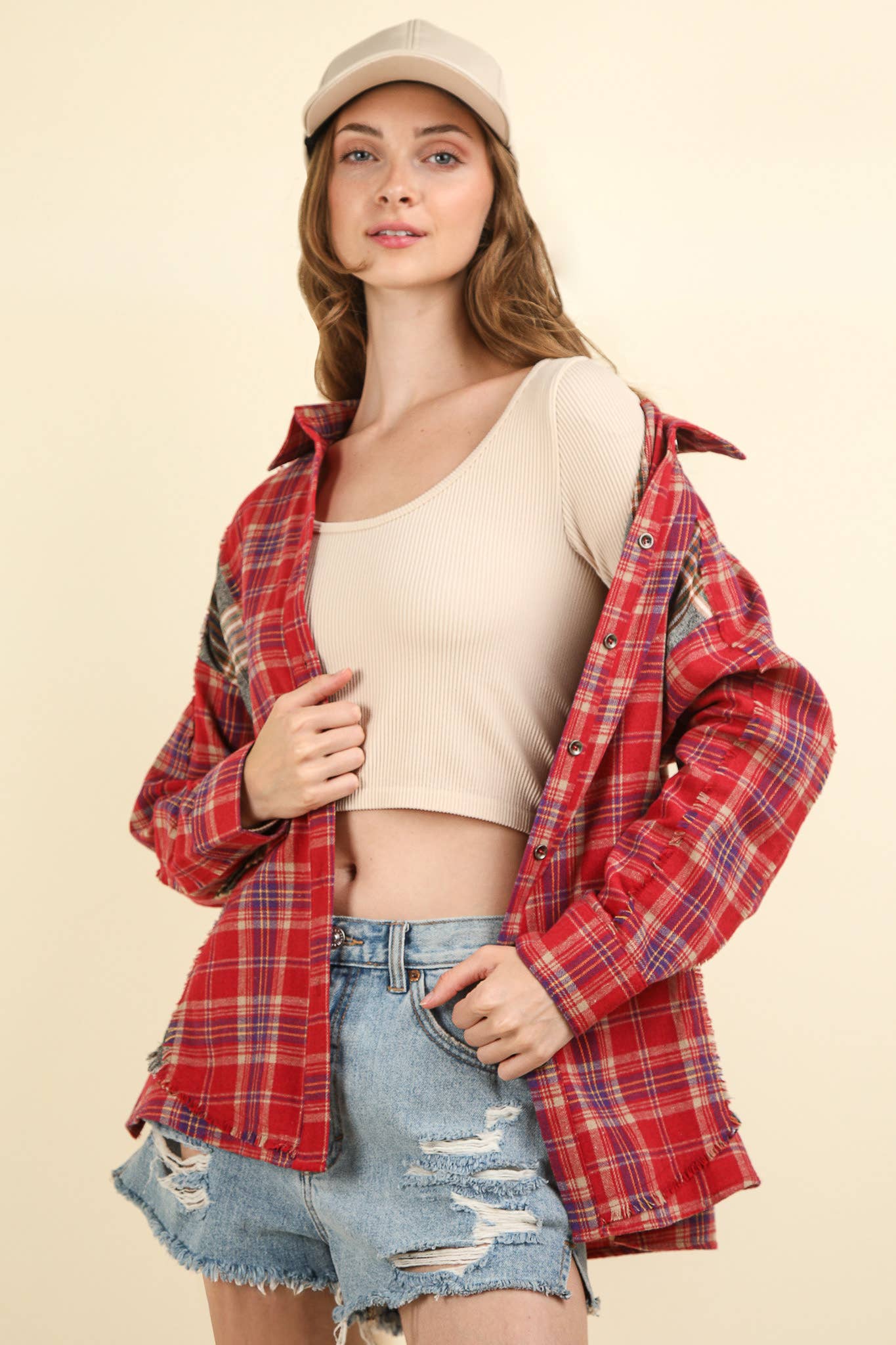 Red Plaid Button Up Top