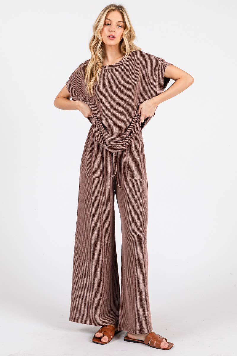 Blue Rib Knit Lounge Set