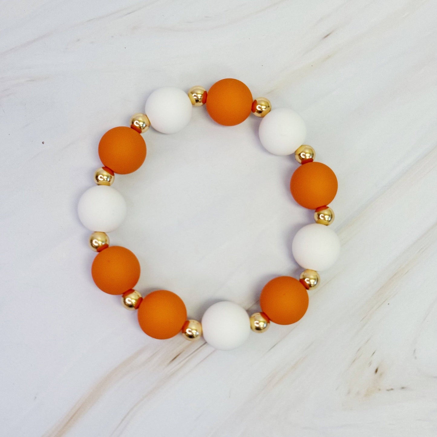 Orange & White Champion Ball Bead Stretch Bracelet