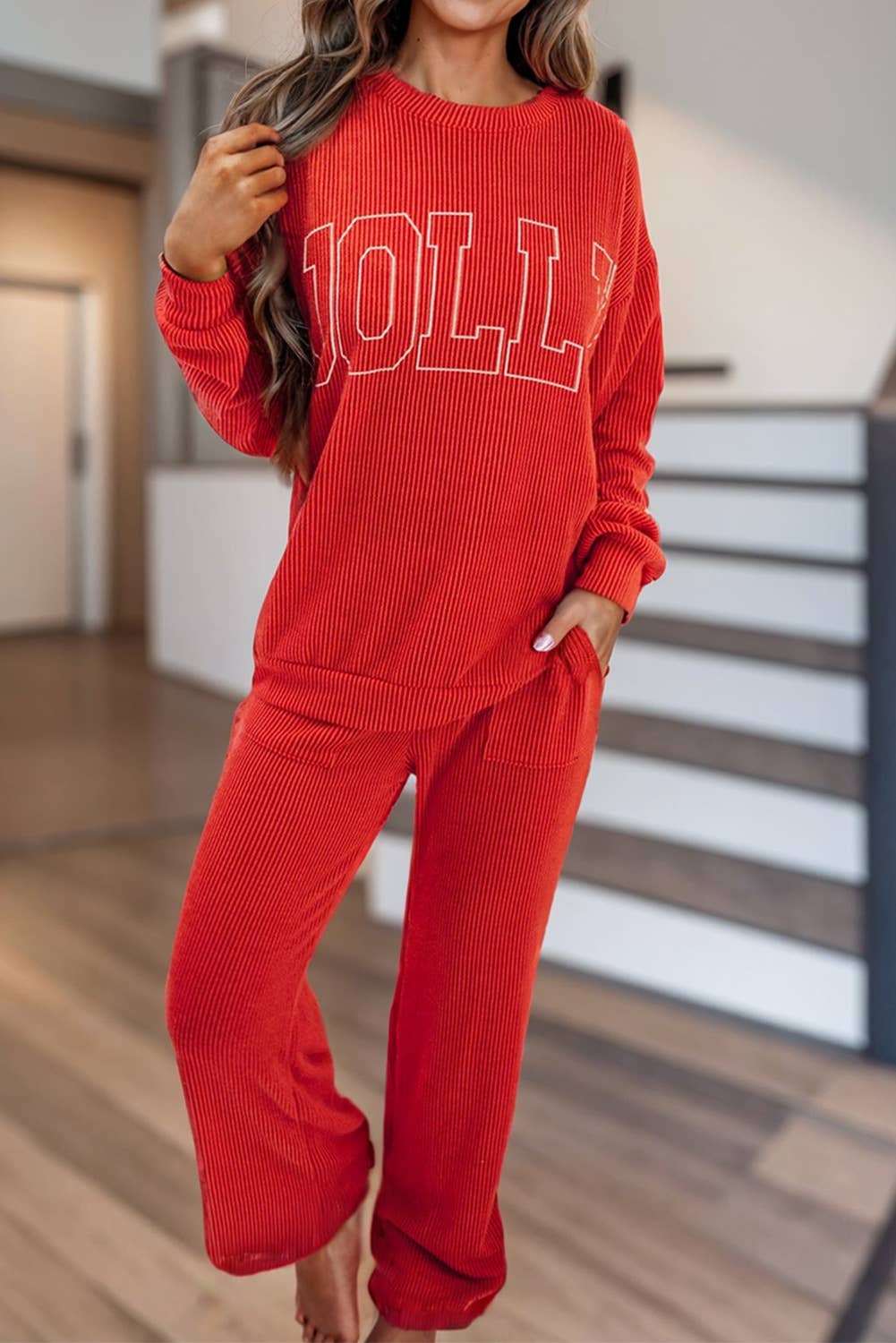 JOLLY Corded Long Sleeve Top and Pants 2 Piece Set