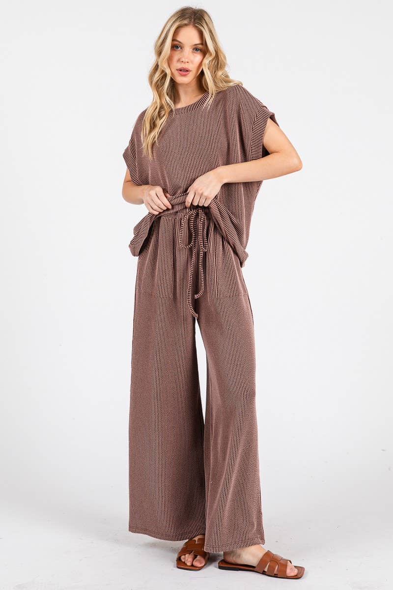 Blue Rib Knit Lounge Set