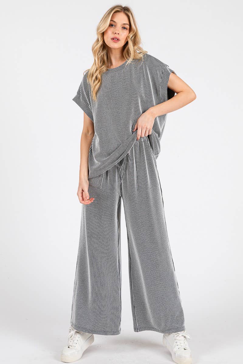 Blue Rib Knit Lounge Set