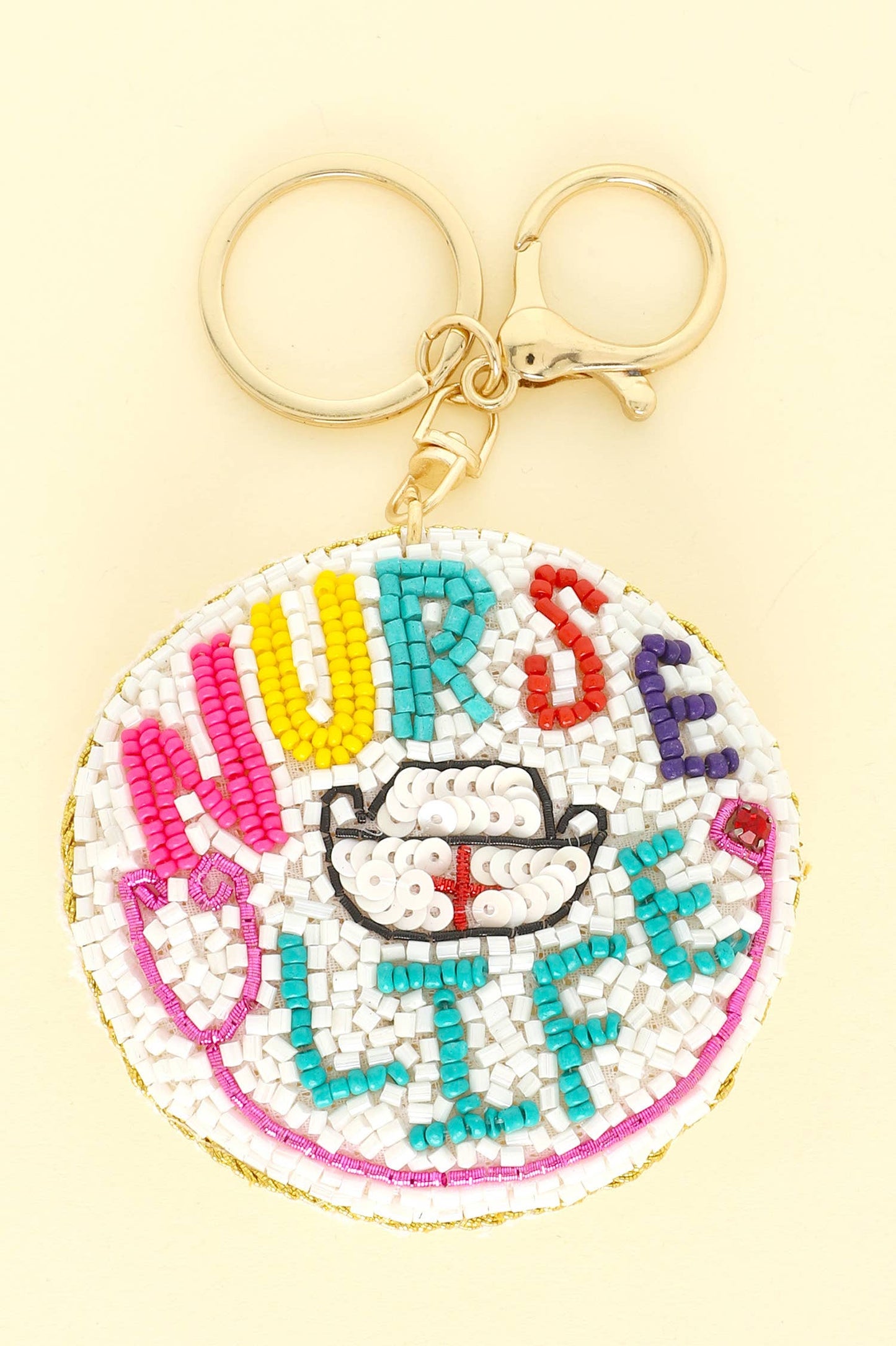 Nurse Life Seed Bead Embroidered Keychain