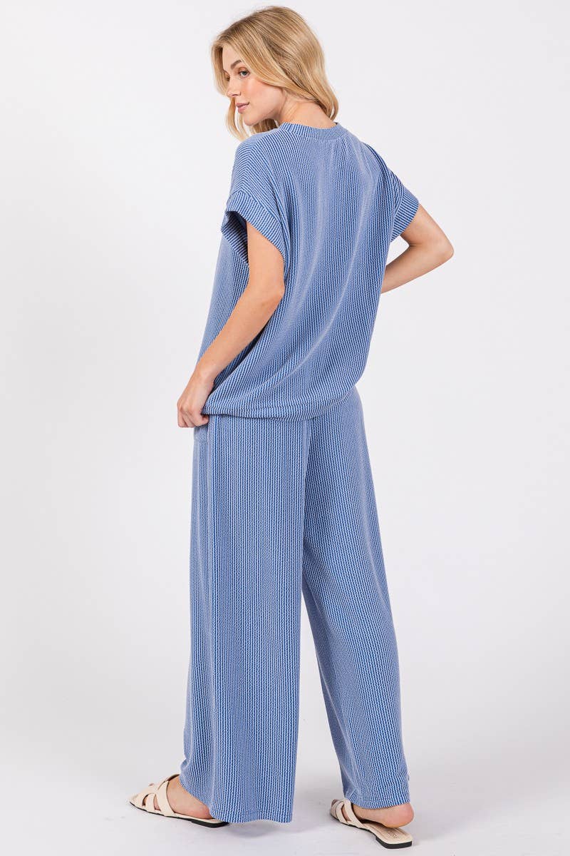 Blue Rib Knit Lounge Set