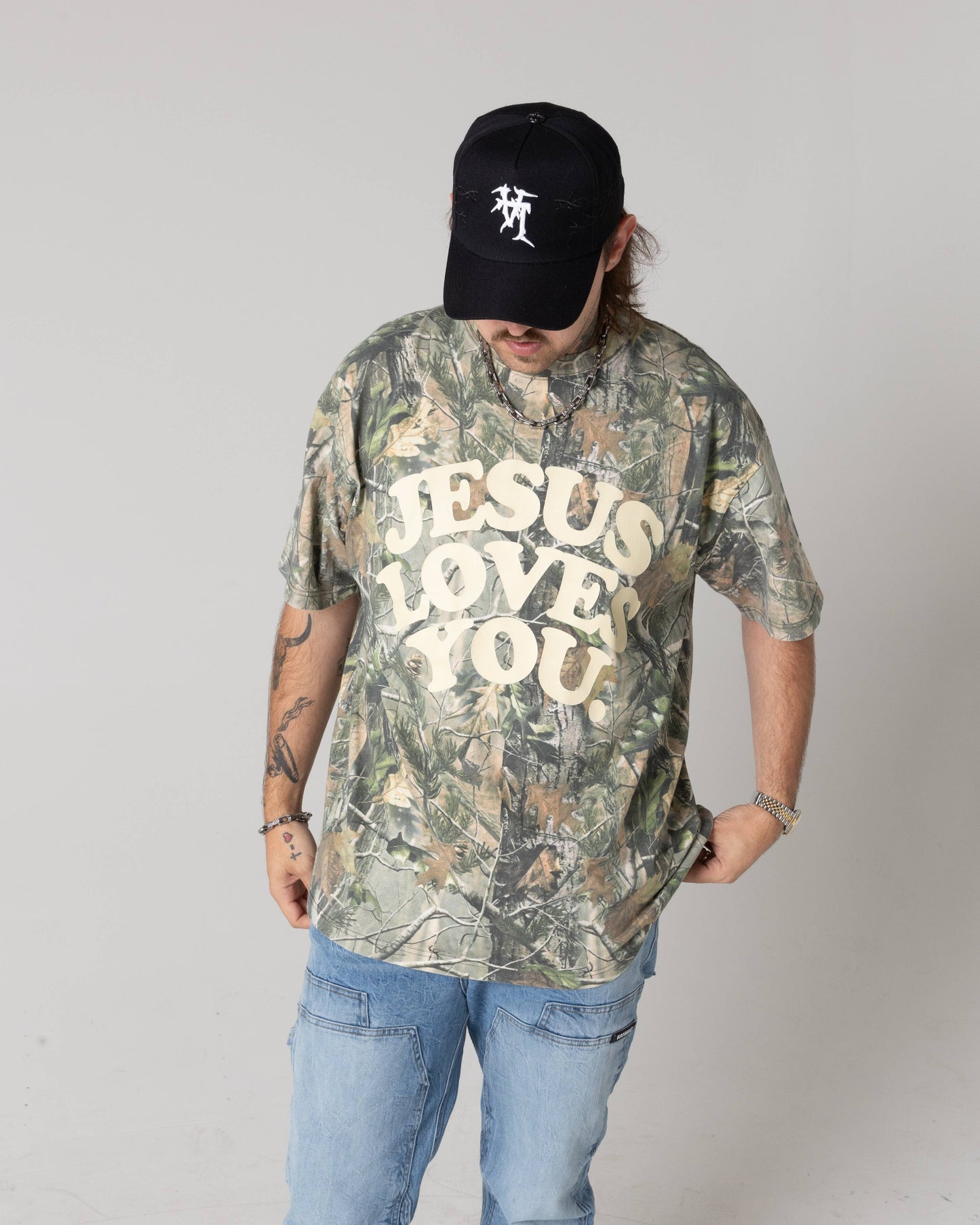 Jesus Loves You Oversized Heavyweight Camo Tee