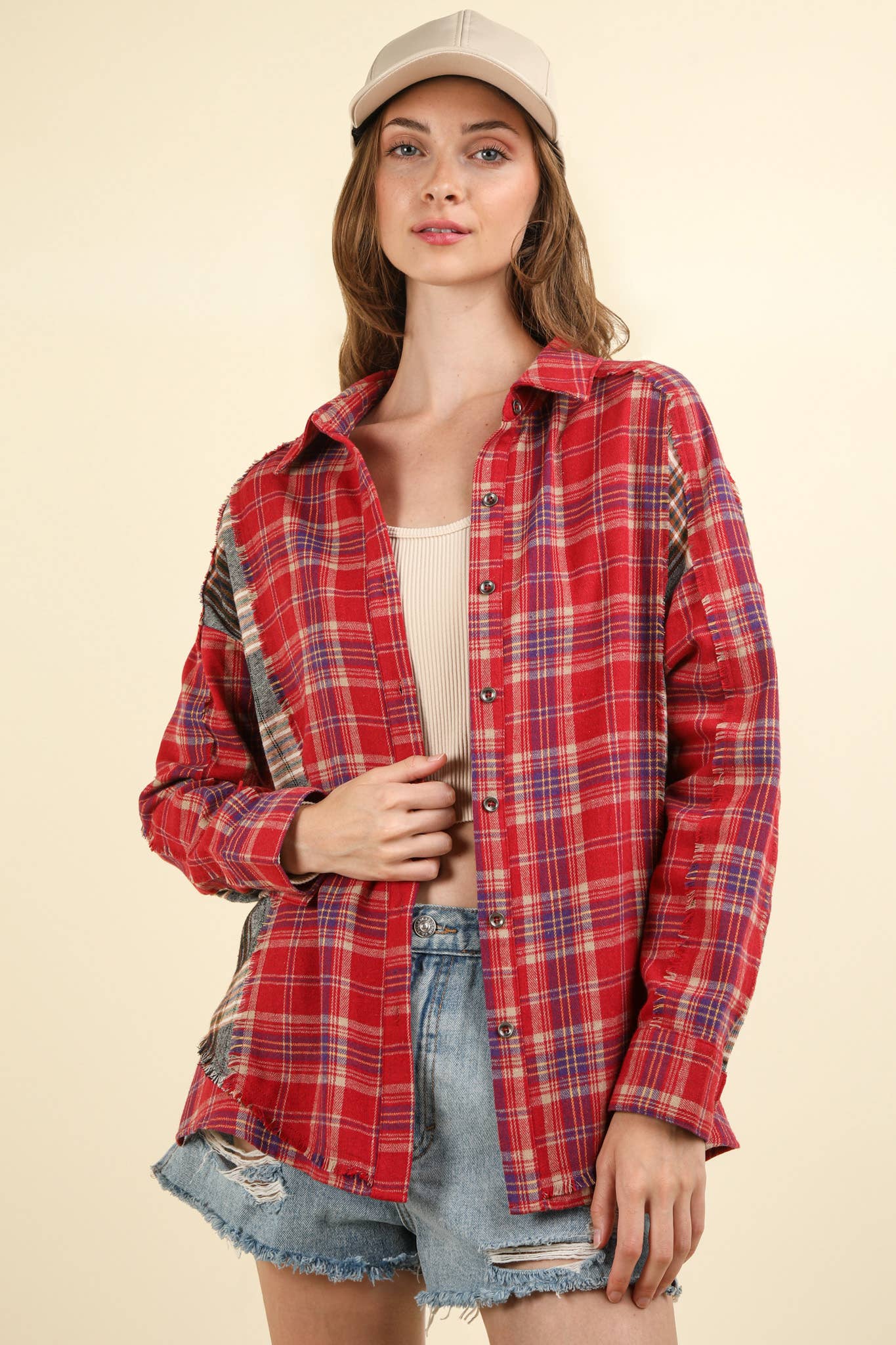 Red Plaid Button Up Top