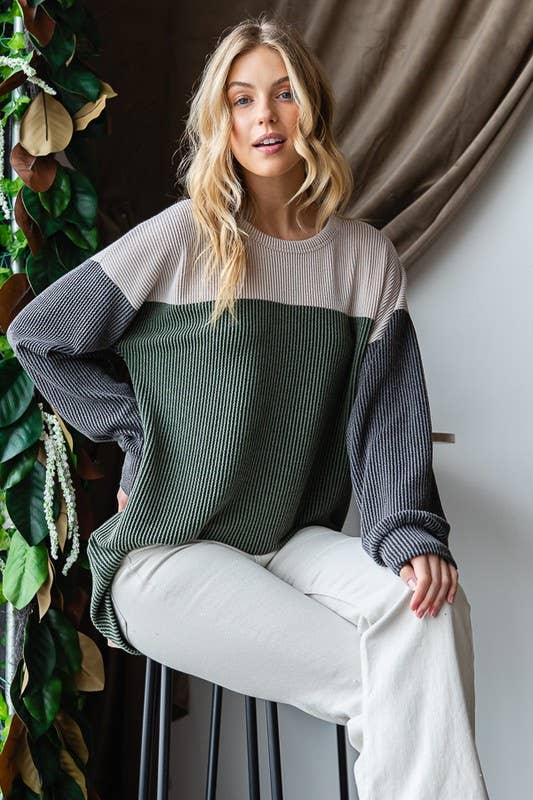 Urban Ribbed Color Block Hunter Green Top