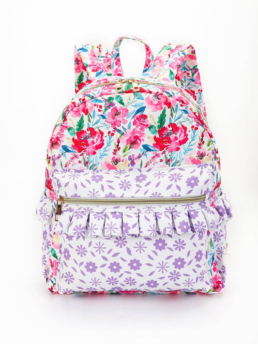 Girls Hot Pink Flower Ruffle Backpack