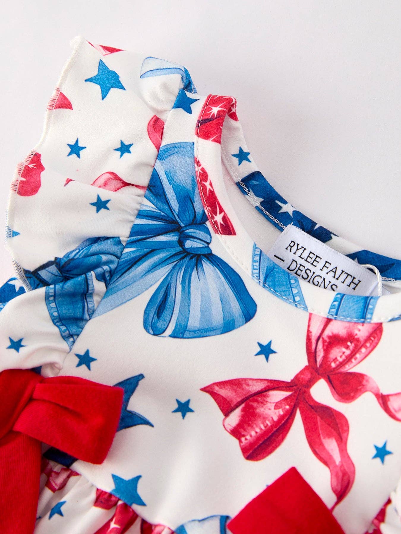 Girls 4th of July Bow Print Romper
