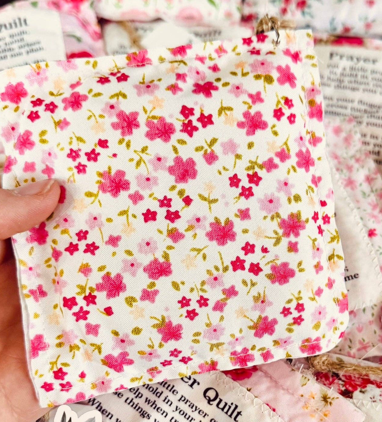 Floral Pink Pocket Prayer Quilt Square