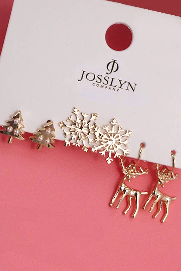 Gold Christmas Earrings Trio Set