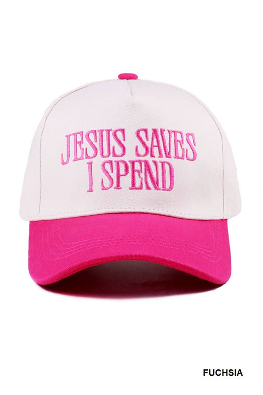 Jesus Saves I Spend Two Tone Fuchsia Hat
