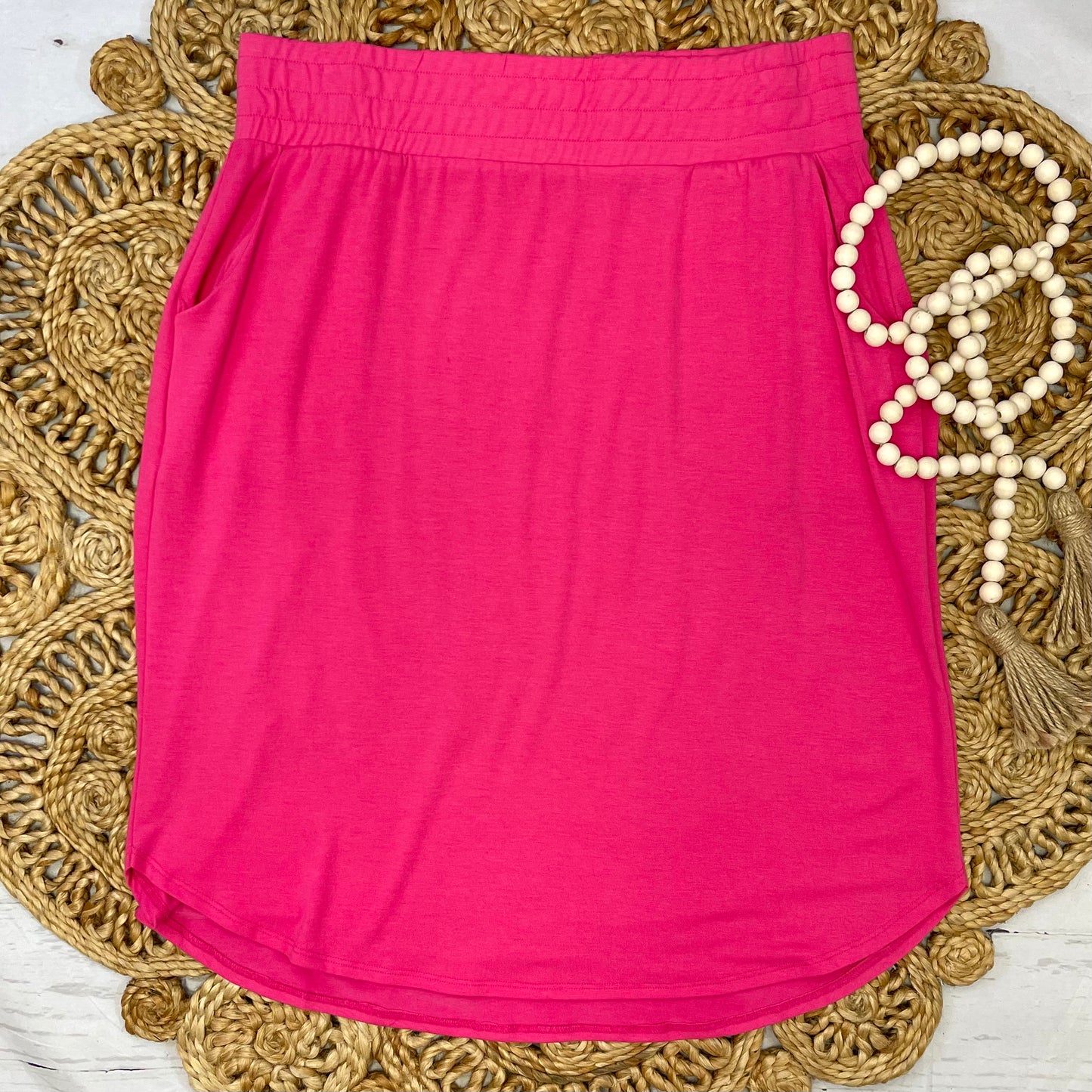 Plus Elastic Waist Tulip Hem Skirt - Fuchsia