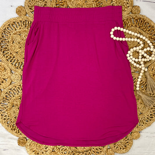 Plus Elastic Waist Tulip Hem Skirt - Magenta