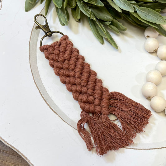 Boho Macrame Keychain - Herringbone Tassel - Terracotta