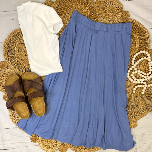 Plus Solid Denim Maxi Skirt