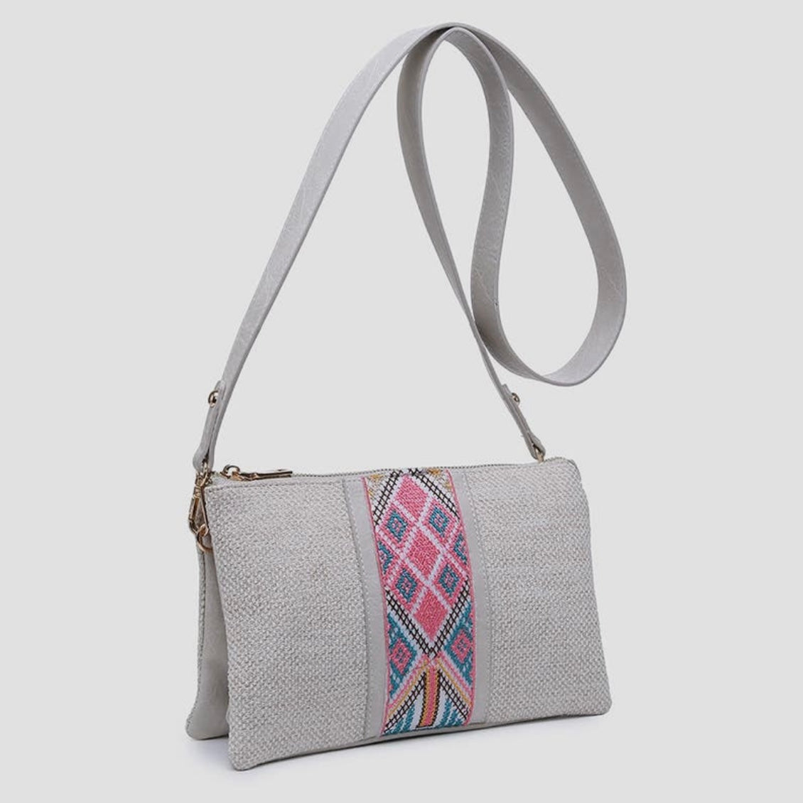 Jen & Co. Izzy Tribal Crossbody w/ Guitar Strap - Pink/Mint