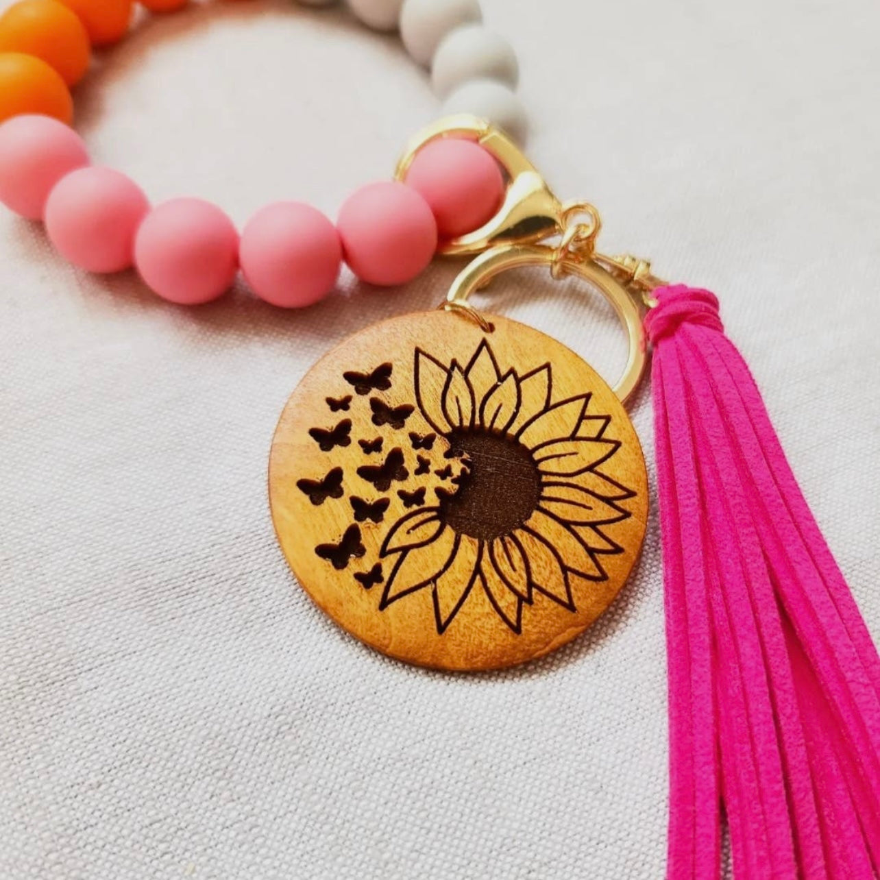 Sunflower Beaded Wristlet Keychain